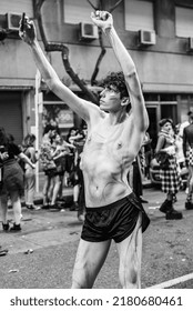 Buenos Aires, Argentina - November 2018: Young Participant Takes A Selfie In The Annual LGBT Pride Parade In Buenos Aires.