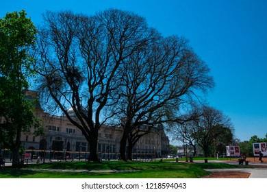 Buenos Aires, Argentina. October 14, 2018. The Argentine Air Force Square (Plaza Fuerza Aerea Argentina) With Retiro Railway Station In The Background