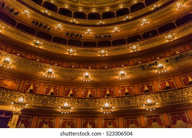 BUENOS AIRES, ARGENTINA - OCTOBER 26 2014   Ornate, interior balcony seating of the opera house building