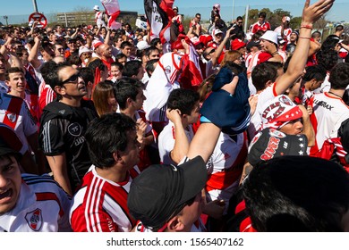 Buenos Aires, Argentina - October 6, 2013: River Plate Supporters Wait To Enter The Estadio Monumental Antonio Vespucio Liberti For A Soccer Game In The City Of Buenos Aires, Argentina.