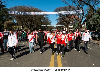 Buenos Aires, Argentina - October 6, 2013: River Plate Supporters Arriving At The Estadio Monumental Antonio Vespucio Liberti For A Soccer Game In The City Of Buenos Aires, Argentina.