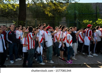 Buenos Aires, Argentina - October 6, 2013: River Plate Supporters Arriving At The Estadio Monumental Antonio Vespucio Liberti For A Soccer Game In The City Of Buenos Aires, Argentina.