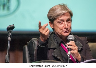 BUENOS AIRES, ARGENTINA - Sep 18, 2015: The Philosopher And Gender Theorist Judith Butler During A Lecture In Buenos Aires, Argentina