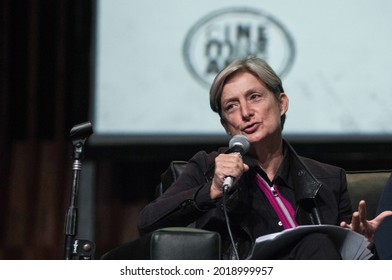 BUENOS AIRES, ARGENTINA - Sep 18, 2015: The Philosopher And Gender Theorist Judith Butler During A Lecture In Buenos Aires, Argentina