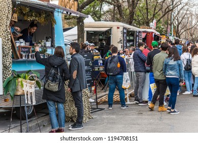 Buenos Aires, Argentina - September 8, 2018: People At Masticar Street Food Market Festival On A Sunny Day