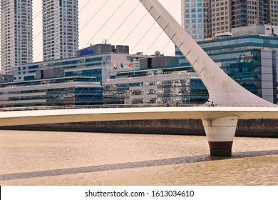 BUENOS AIRES - DECEMBER 03, 2019: Partial Sideview Of The Puente De La Mujer Bridge.