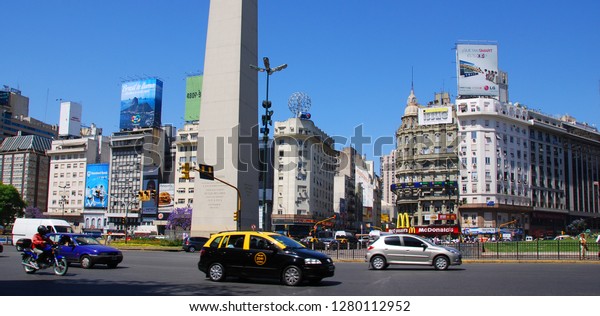 BUENOS AREAS\
ARGENTINA 11 29 11: Plaza de Avenida 9 de Julio is a wide avenue in\
the city of Buenos Aires, Argentina. Its name honors Argentina\'s\
Independence Day, July 9, 1816.\
