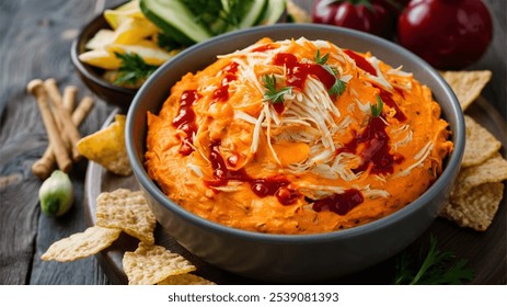 Buffalo Chicken Dip: Spicy, creamy dip made with shredded chicken, hot sauce, and cheese. - Powered by Shutterstock