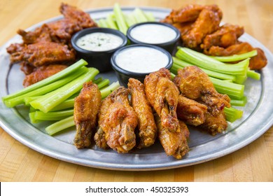 Buffalo Chicken Hot Wings With Ranch Sauce And Celery