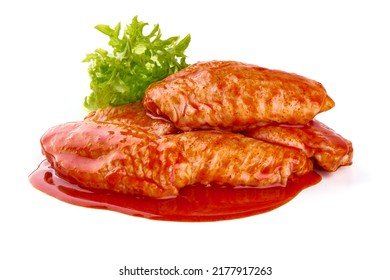 Buffalo Chicken Wings In Red Sauce, Isolated On White Background