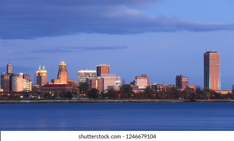 The Buffalo city center at twilight