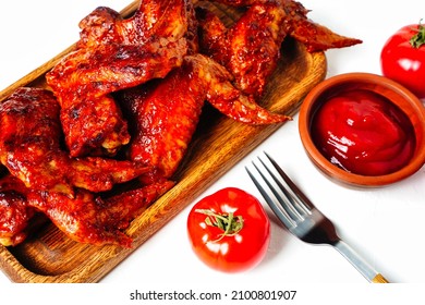 Buffalo Grilled Chicken Wing With Tomato Pepper Sauce Isolated On White Background