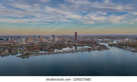 Buffalo New York City Skyline via Drone during Sunset - Shutterstock ID 2243273681
