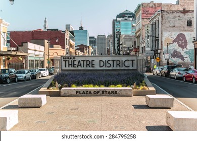 BUFFALO, NEW YORK - JUNE 3, 2015: The north end of Buffalo, New York's theatre district on Main Street during afternoon.