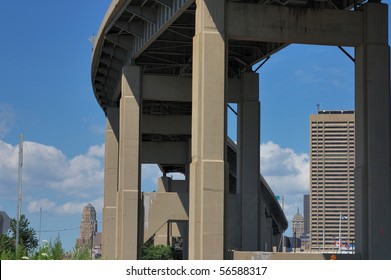 Buffalo New York Skyway Bridge Leading Into Downtown Buffalo.