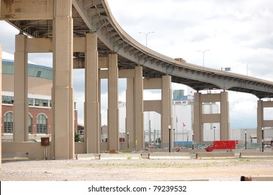 Buffalo New York Skyway Bridge Leading Into Downtown Buffalo.