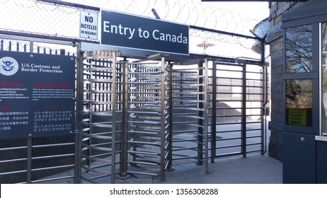 Buffalo, New York, United States. April, 2017 - Entrance Gate To U. S - Canada Border In Custom And Immigration Checkpoint In Rainbow Bridge Near The Niagara Falls. 