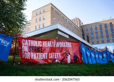 Buffalo, New York, United States. October 20, 2021: 2000 Health Care Workers Are On Strike For Safe Staffing Ratios At Mercy Hospital.