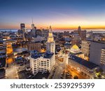 Buffalo, New York, USA downtown city skyline at golden hour.