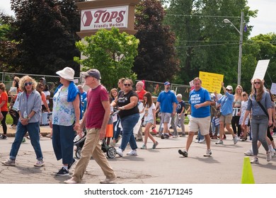 Buffalo, New York, USA- June 11, 2022: Crowd Of People At The 'March For Our Lives' Event In Front Of Tops Supermarket, Where A Mass-shooting Took 10 African American Lives.