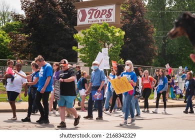 Buffalo, New York, USA- June 11, 2022: Crowd Of People At The 'March For Our Lives' Event In Front Of Tops Supermarket, Where A Mass-shooting Took 10 African American Lives.