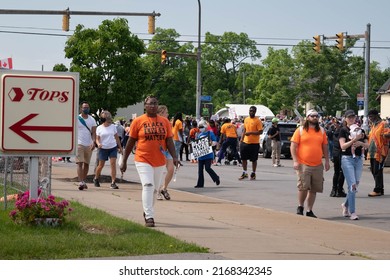 Buffalo, New York, USA- June 11, 2022: Crowd Of People At The 'March For Our Lives' Event In Front Of Tops Supermarket, Where A Mass-shooting Took 10 African American Lives.