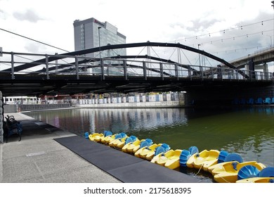 Buffalo, New York, USA - June 9, 2022: View Of A Pedestrian Bridge In The Canalside District