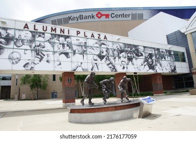 Buffalo, New York, USA - June 9, 2022: View Of Alumni Plaza And The French Connection Statue Outside KeyBank Center, Home Of The Buffalo Sabres