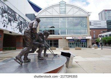 Buffalo, New York, USA - June 9, 2022: The French Connection Statue At Alumni Plaza Outside KeyBank Center