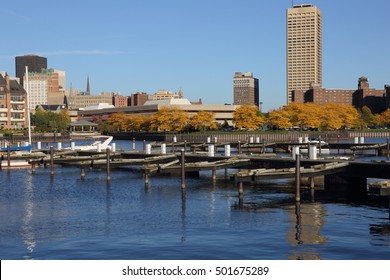 Buffalo, NY Skyline At  Late Afternoon In October With Buffalo Harbor And Erie Basin Marina