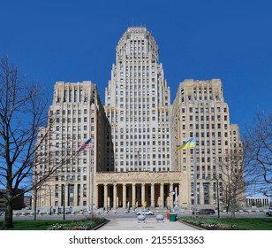 Buffalo, NY, USA - April 2022:  Buffalo City Hall, A High Rise Art Deco Building From The 1930s