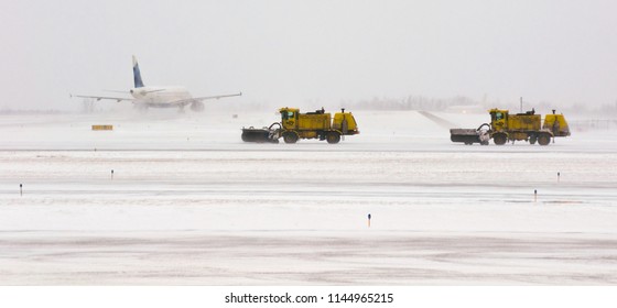 Buffalo, NY, USA - February 2nd, 2012: Snow Ploughs Attempt To Clear The Snow At Buffalo Niagara International Airport