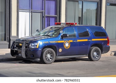 BUFFALO, NY, USA - JULY 22, 2011: New York State Trooper Chevy Tahoe Police Car In Downtown Buffalo, New York, USA.