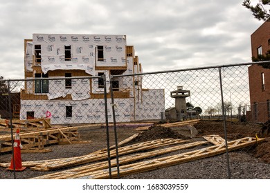 Buffalo, NY/USA-3/25/2020: Buffalo Waterfront District Condo Building Site Overlooking The Erie Basin Marina