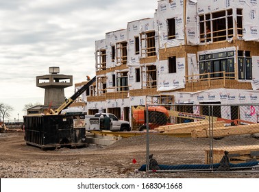 Buffalo, NY/USA-3/25/2020: Buffalo Waterfront District Condo Building Site Overlooking The Erie Basin Marina