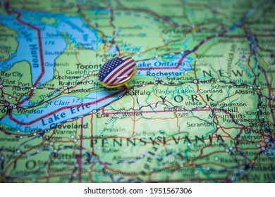 Buffalo Pinned On A Map With USA Flag