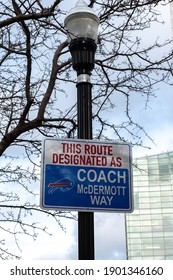 Buffalo, USA - January 24 2021: Niagara Square Designated The Bills Mafia Square In Downtown Buffalo New York With Fans  Gathering There