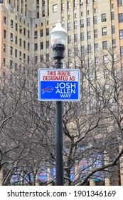 Buffalo, USA - January 24 2021: Niagara Square Designated The Bills Mafia Square In Downtown Buffalo New York With Fans  Gathering There