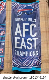 Buffalo, USA - January 24 2021: Niagara Square Designated The Bills Mafia Square In Downtown Buffalo New York With Fans  Gathering There