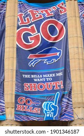 Buffalo, USA - January 24 2021: Niagara Square Designated The Bills Mafia Square In Downtown Buffalo New York With Fans  Gathering There