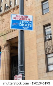 Buffalo, USA - January 24 2021: Niagara Square Designated The Bills Mafia Square In Downtown Buffalo New York With Fans  Gathering There