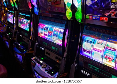 Buffalo, USA-March 10, 2019: Casino machines in the entertainment area at night - Shutterstock ID 1518780557