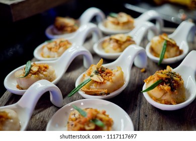 Buffet Food, Catering Food Party At Restaurant, Mini Canapes, Snacks And Appetizers
