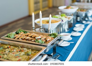 buffet food, catering food party at restaurant, mini canapes, snacks and appetizers