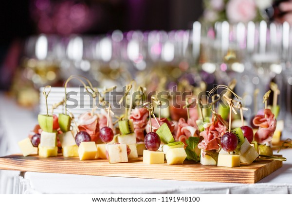 Buffet Reception Glasses Wine Champagne Assortment Stock Photo