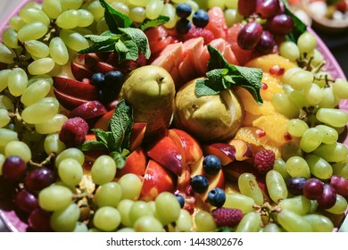 Buffet Table. Fruits And Berries Rainbow Top View. Natural Vitamins And Antioxidants Food Concept. Detox