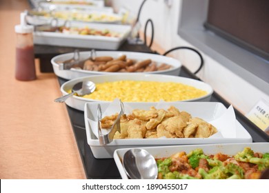 Buffet table, various food served on the table, travel in Japan
