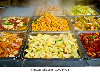 Buffet Trays Of Chinese Food In Shanghai, China