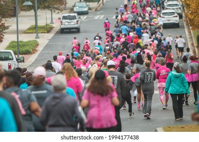 Buford, GAUSA - October 26, 2019:  Hundreds Of People Wearing Pink Run And Walk In The Paint Gwinnett Pink Event, A Charity Fundraiser For Breast Cancer Research, On October 26, 2019 In Buford, GA. 