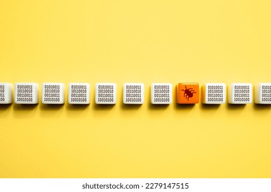 Bug in code. Debugging, testing and code review. Troubleshooting. Programming. Fault or glitch that causes software to malfunction. Checking internet traffic for malicious elements